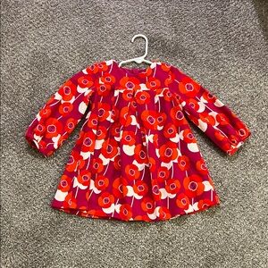 Jacadi, Floral Red and Pink Long Sleeve Dress, 24 months